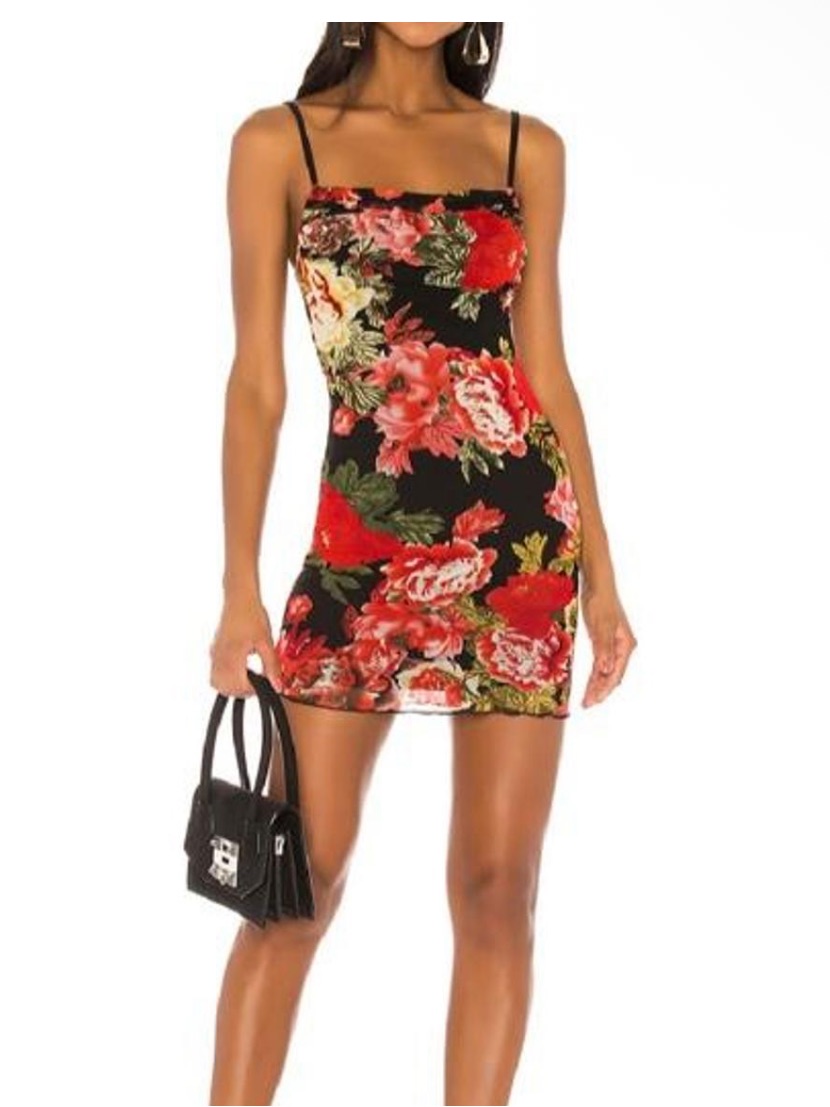 Superdown Black Mini Slip Dress With Red Floral Print